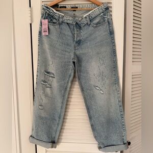 Wild Fable High-Rise straight LT Blue Distressed Jeans w/ Folded waist detail